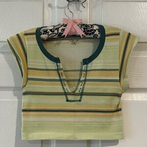 Urban Outfitters Green and Yellow Striped Top - Size M/L